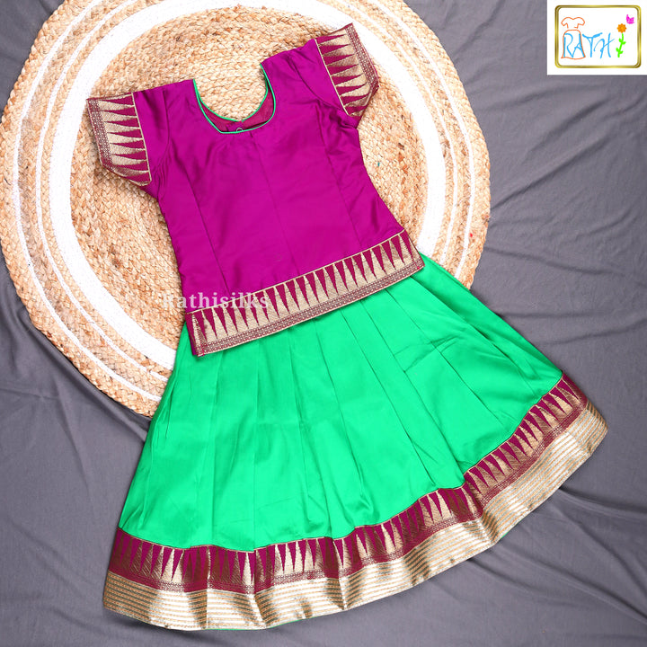 Purple Karishma Top with Green Pavadai Set