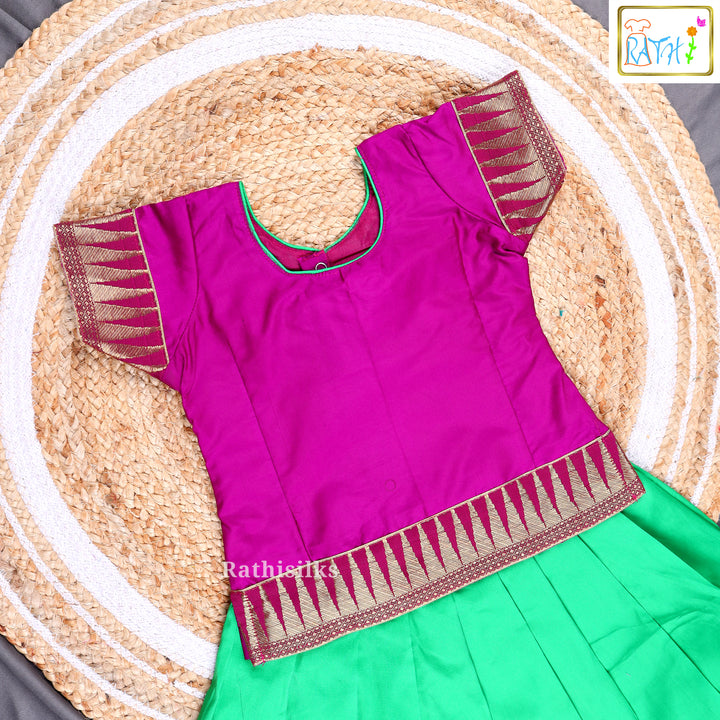 Purple Karishma Top with Green Pavadai Set