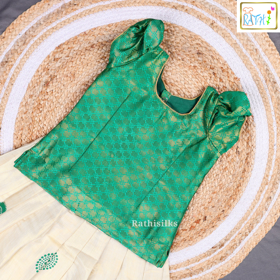 Green & Cream Kerala Traditional Pavadai Set
