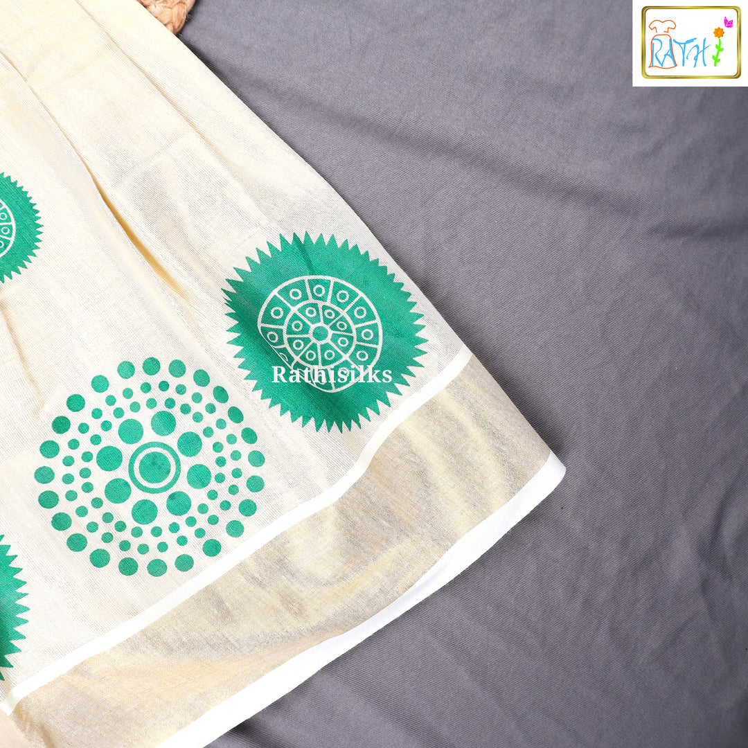 Green & Cream Kerala Traditional Pavadai Set