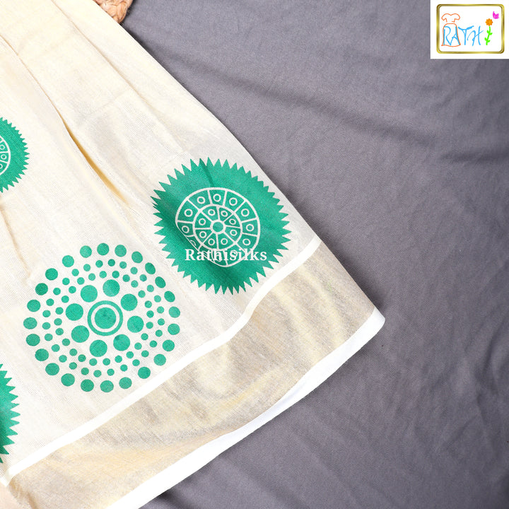 Green & Cream Kerala Traditional Pavadai Set