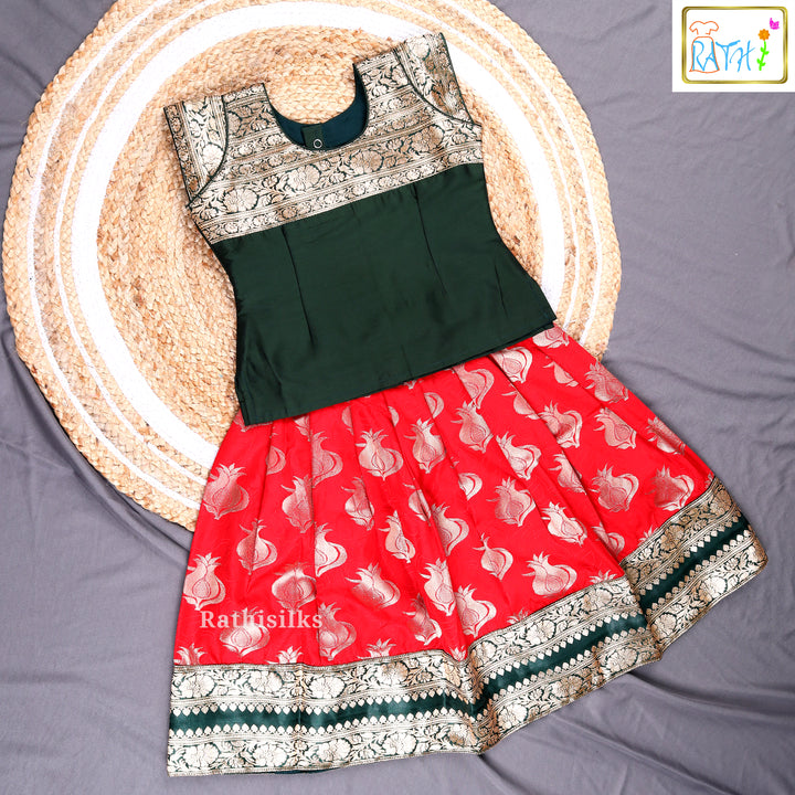 Green & Red Art Silk Pavadai Set