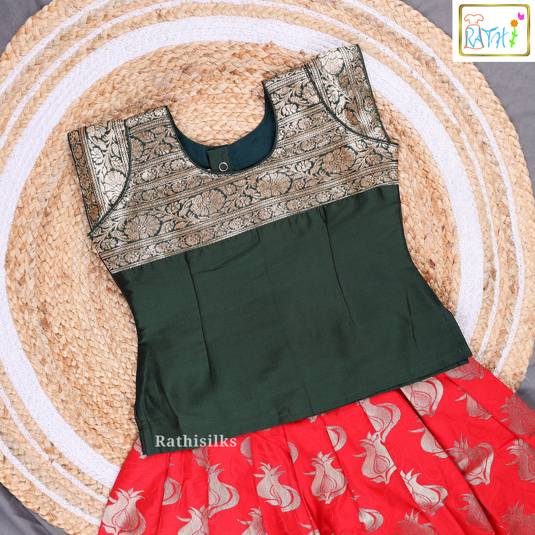 Green & Red Art Silk Pavadai Set