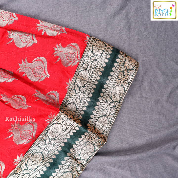 Green & Red Art Silk Pavadai Set