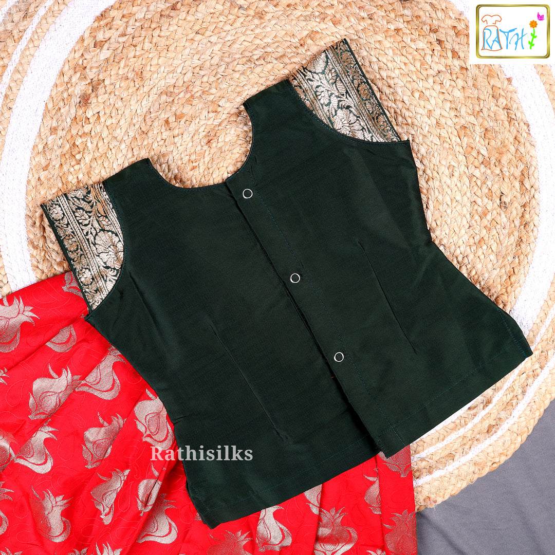 Green & Red Art Silk Pavadai Set