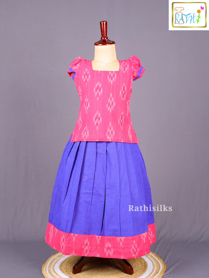 Pink & Blue Ikat Cotton Pavadai Set