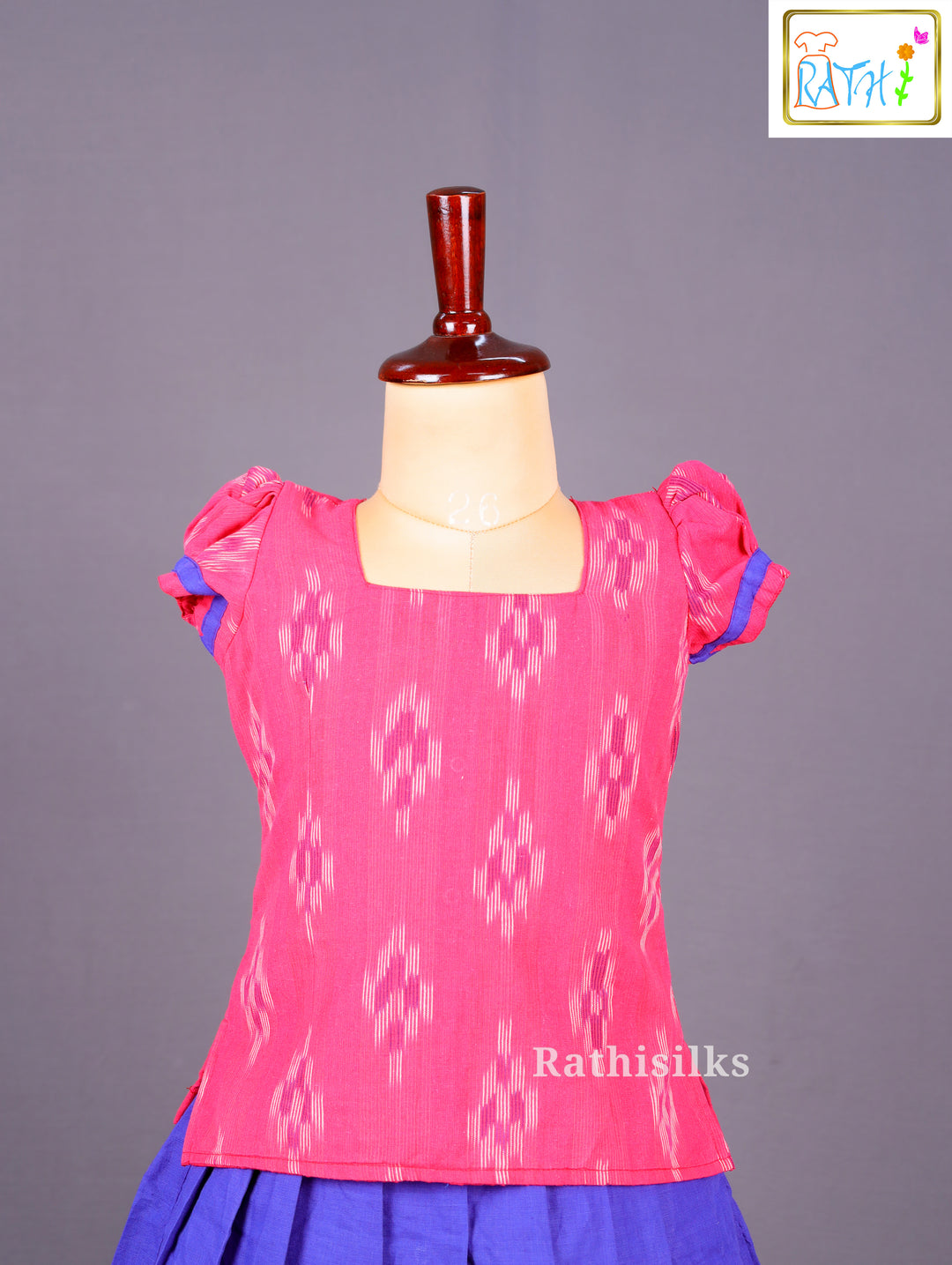 Pink & Blue Ikat Cotton Pavadai Set