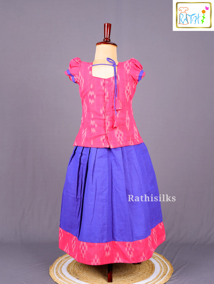 Pink & Blue Ikat Cotton Pavadai Set