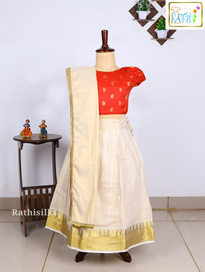 Red & Cream Kerala Pavadai Set