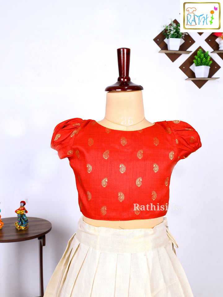 Red & Cream Kerala Pavadai Set