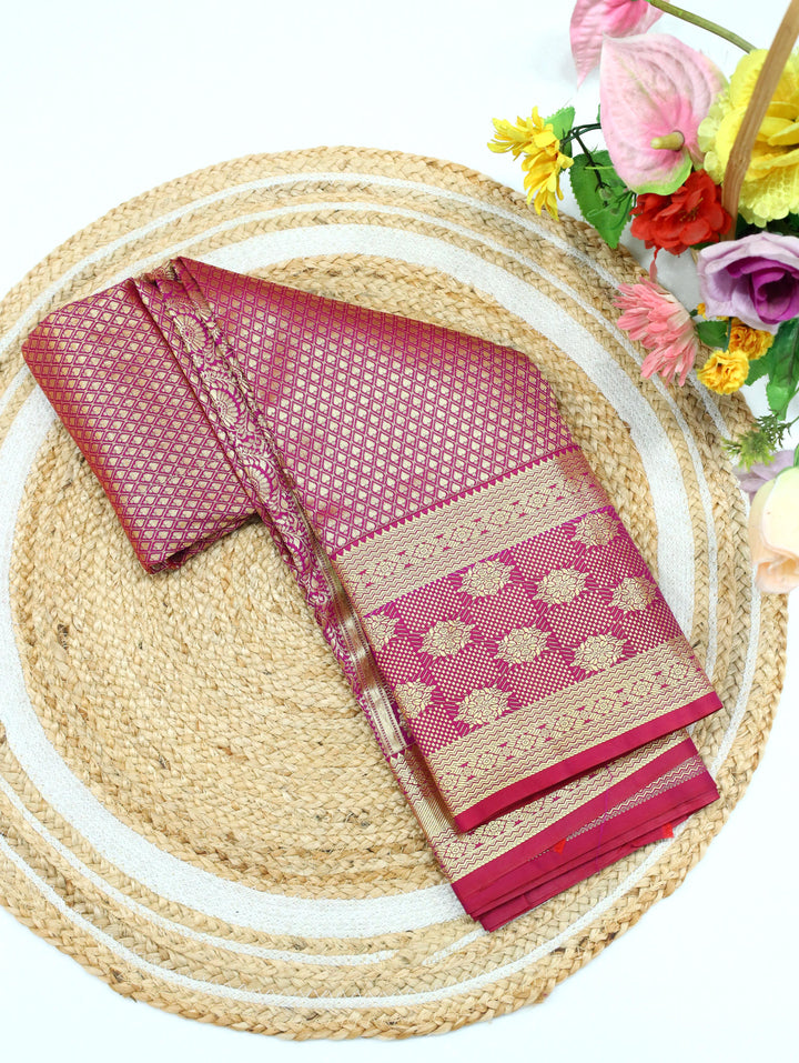 Art Saree Indu – Royal Purple Floral Brocade Art Silk Saree with Rich Gold Zari Border