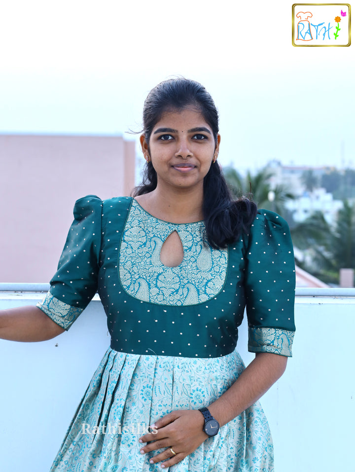 Elegant Teal Green Art Silk Long Gown