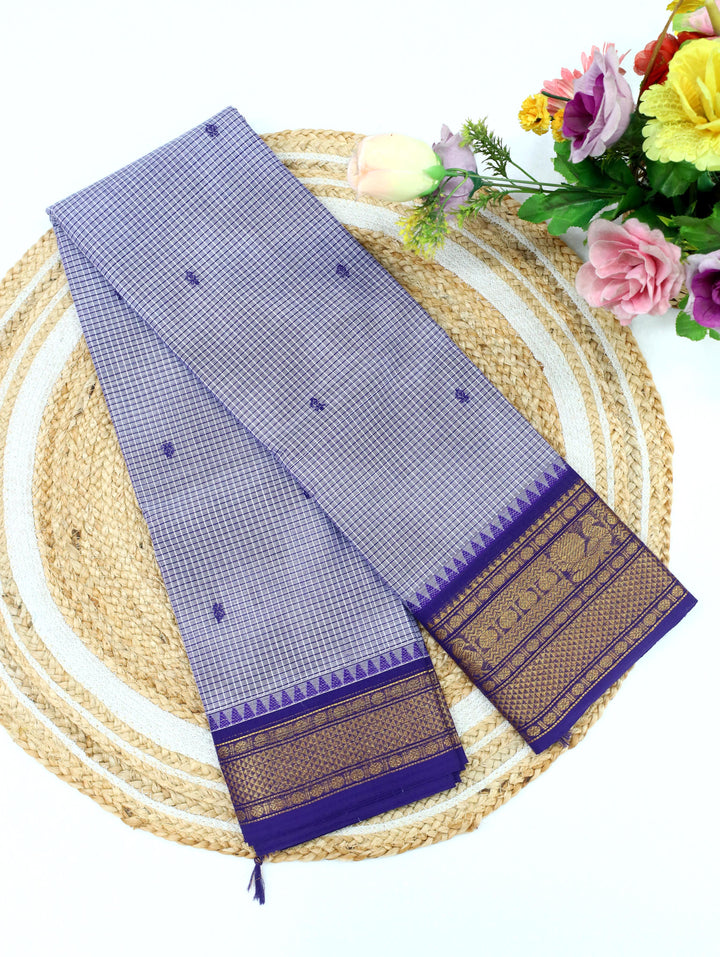 Blue Micro Checked Cotton Saree