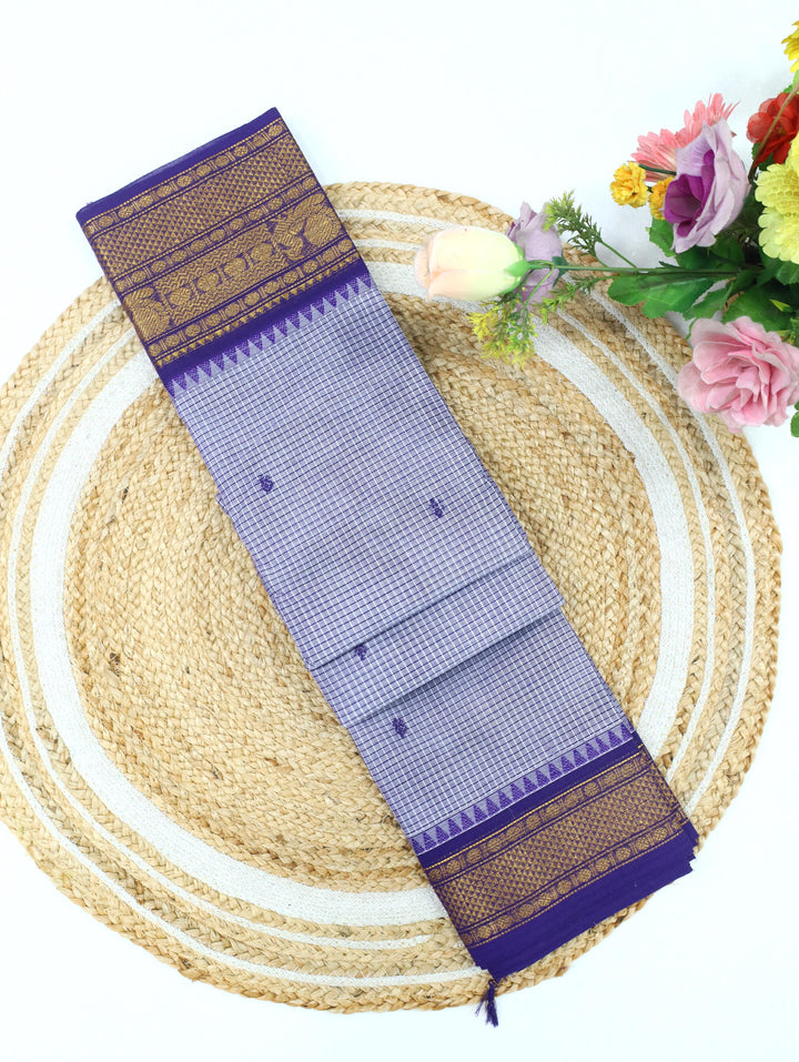 Blue Micro Checked Cotton Saree