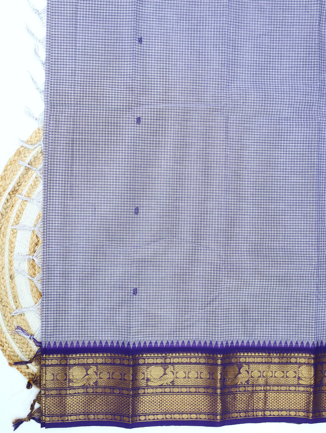 Blue Micro Checked Cotton Saree