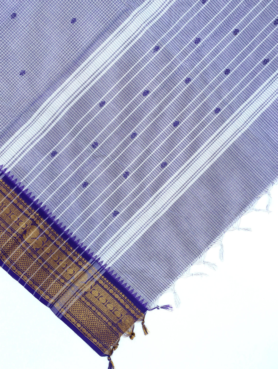 Blue Micro Checked Cotton Saree