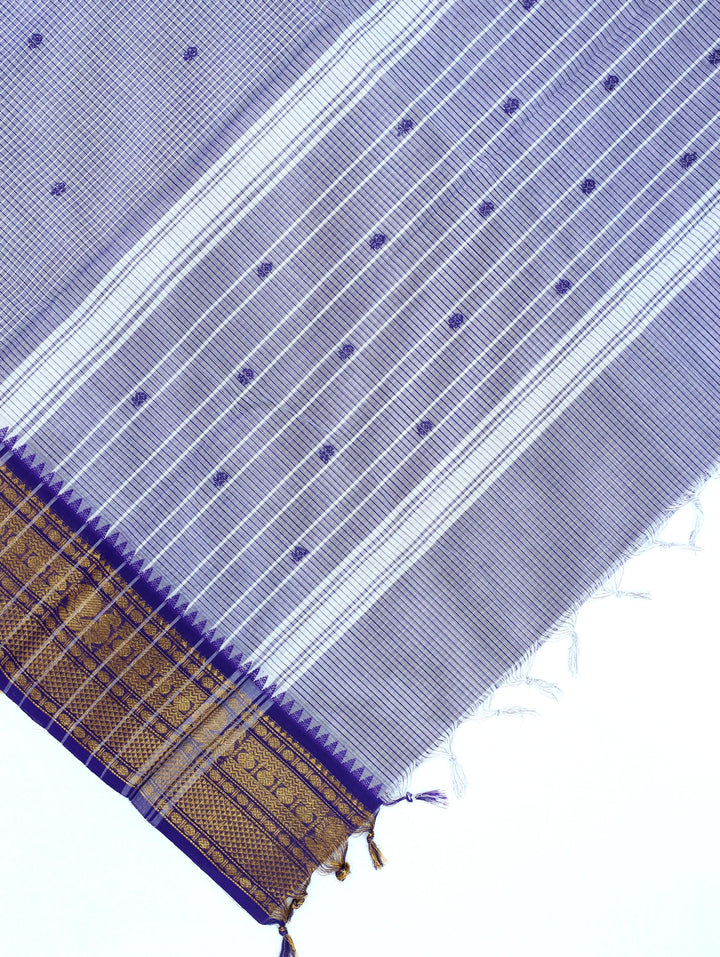Blue Micro Checked Cotton Saree