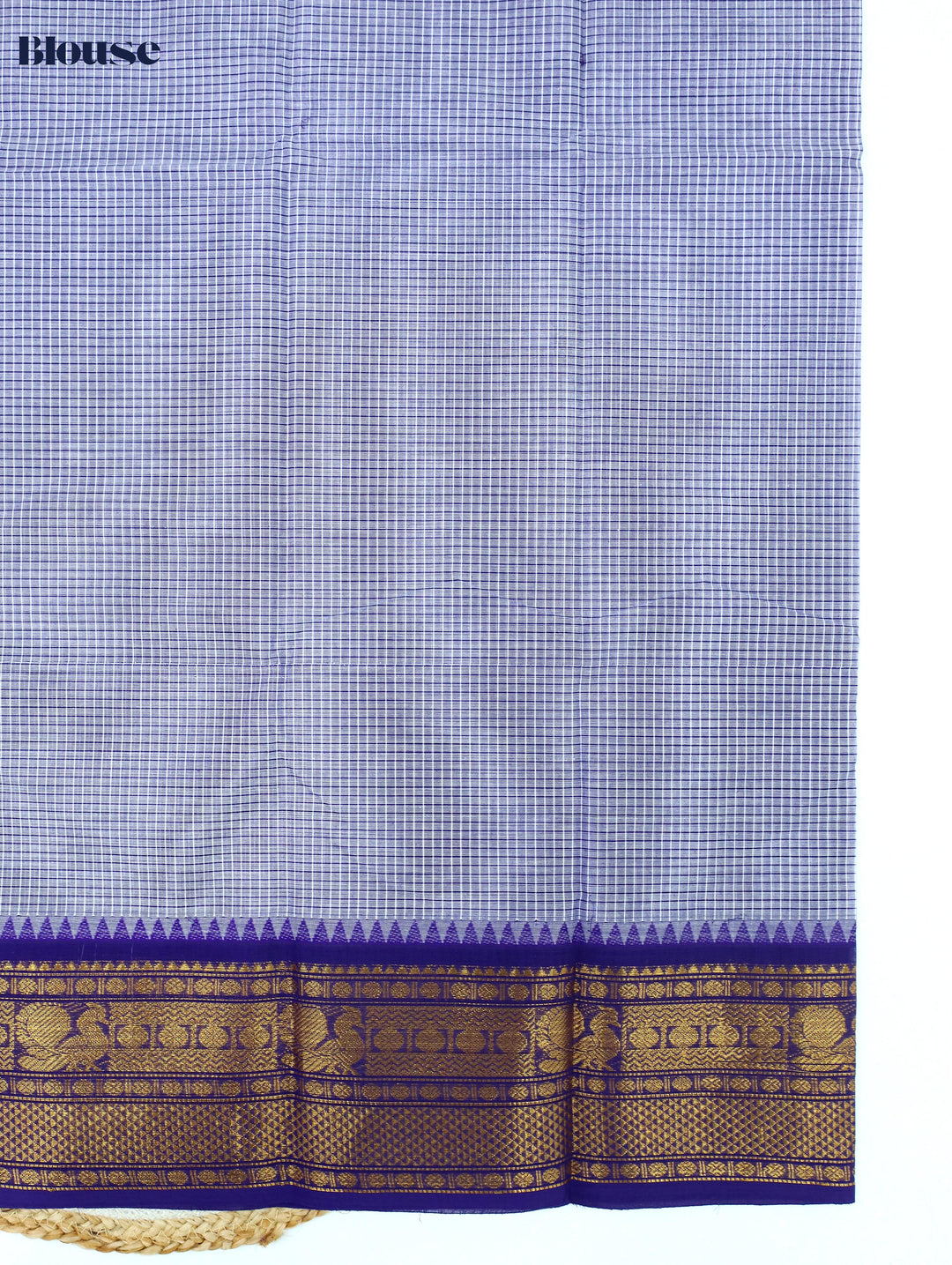 Blue Micro Checked Cotton Saree