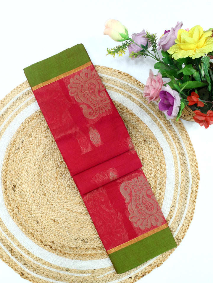 Pink Cotton Saree With Green Border