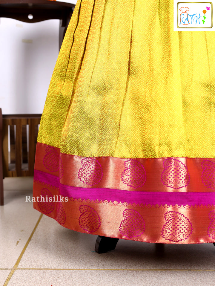 Festive Pink Karishma Top & Yellow Art Silk Pavadai Set