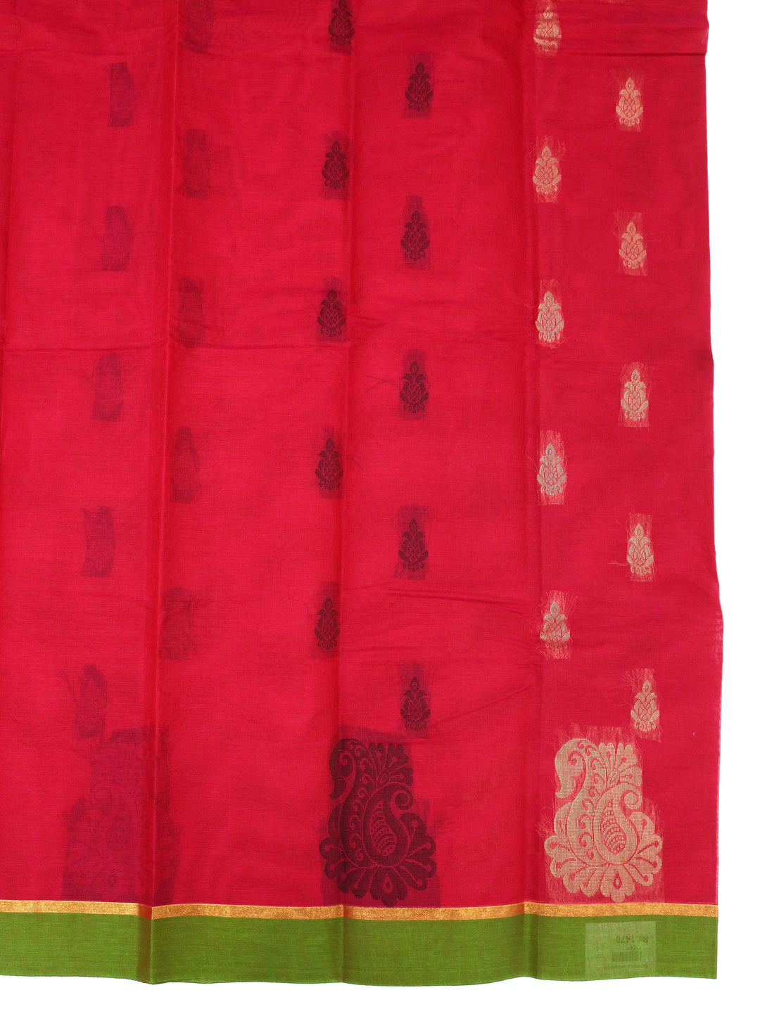 Pink Cotton Saree With Green Border