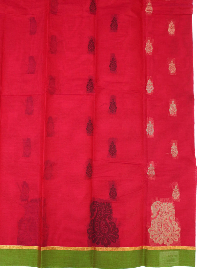 Pink Cotton Saree With Green Border