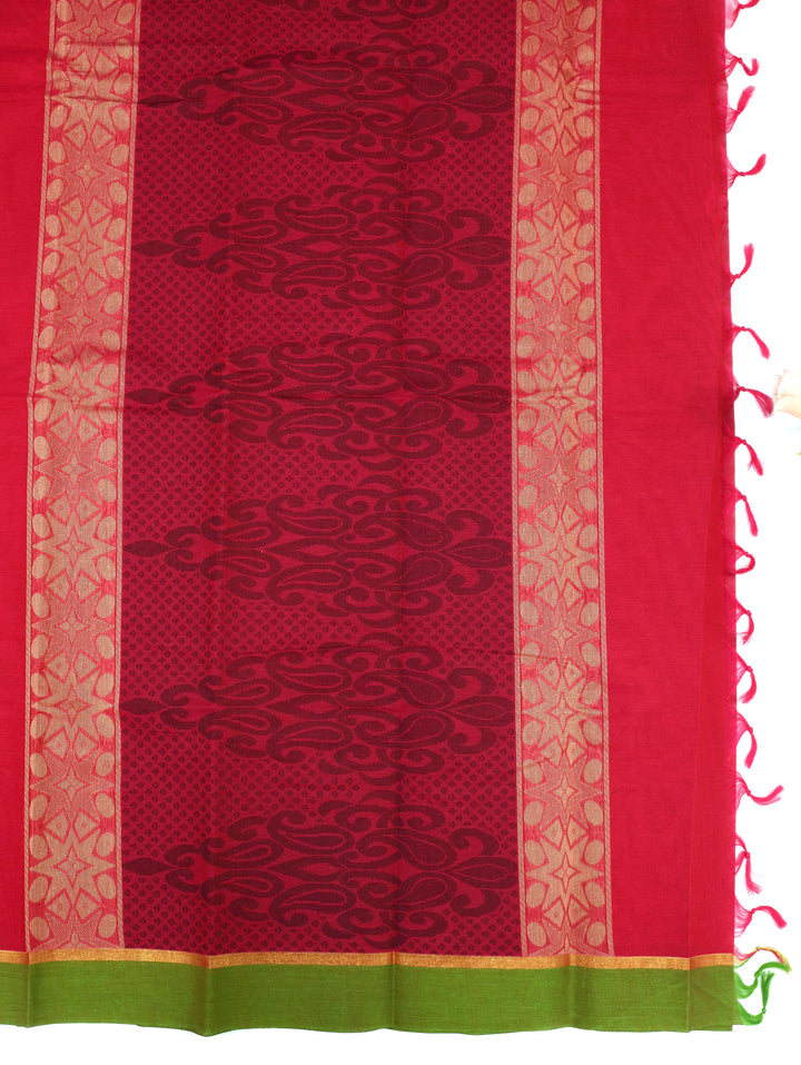 Pink Cotton Saree With Green Border