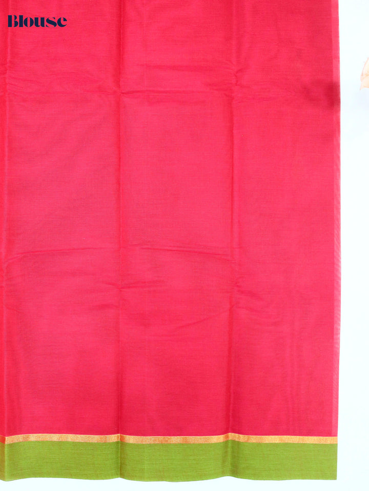 Pink Cotton Saree With Green Border