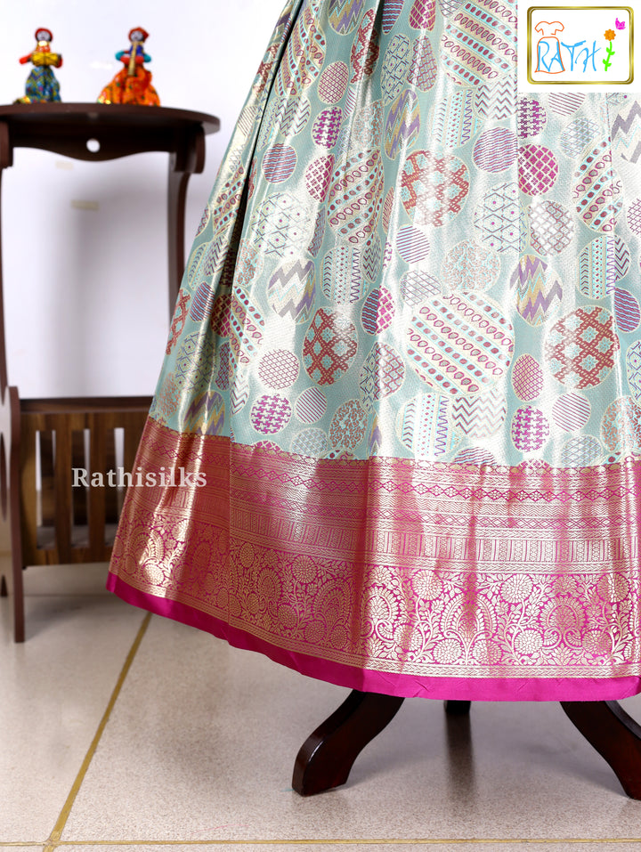 Festive Pink Karishma Top & Mint Green Art Silk Pavadai Set