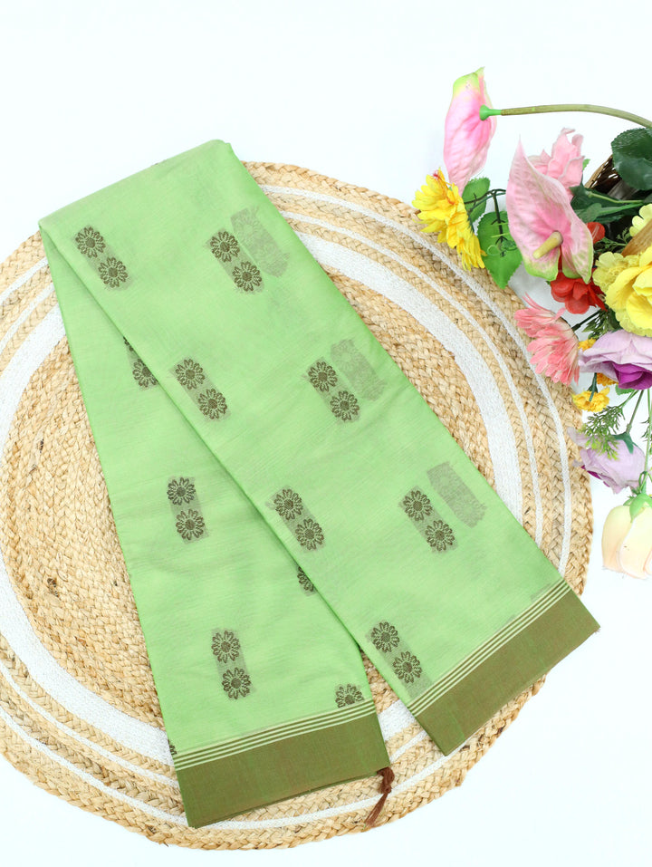 Lime Green Floral Motif Cotton Saree