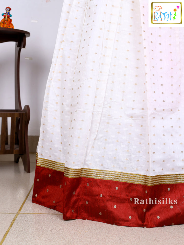 Maroon Top & Off-White Kerala Kasavu Pavadai Set