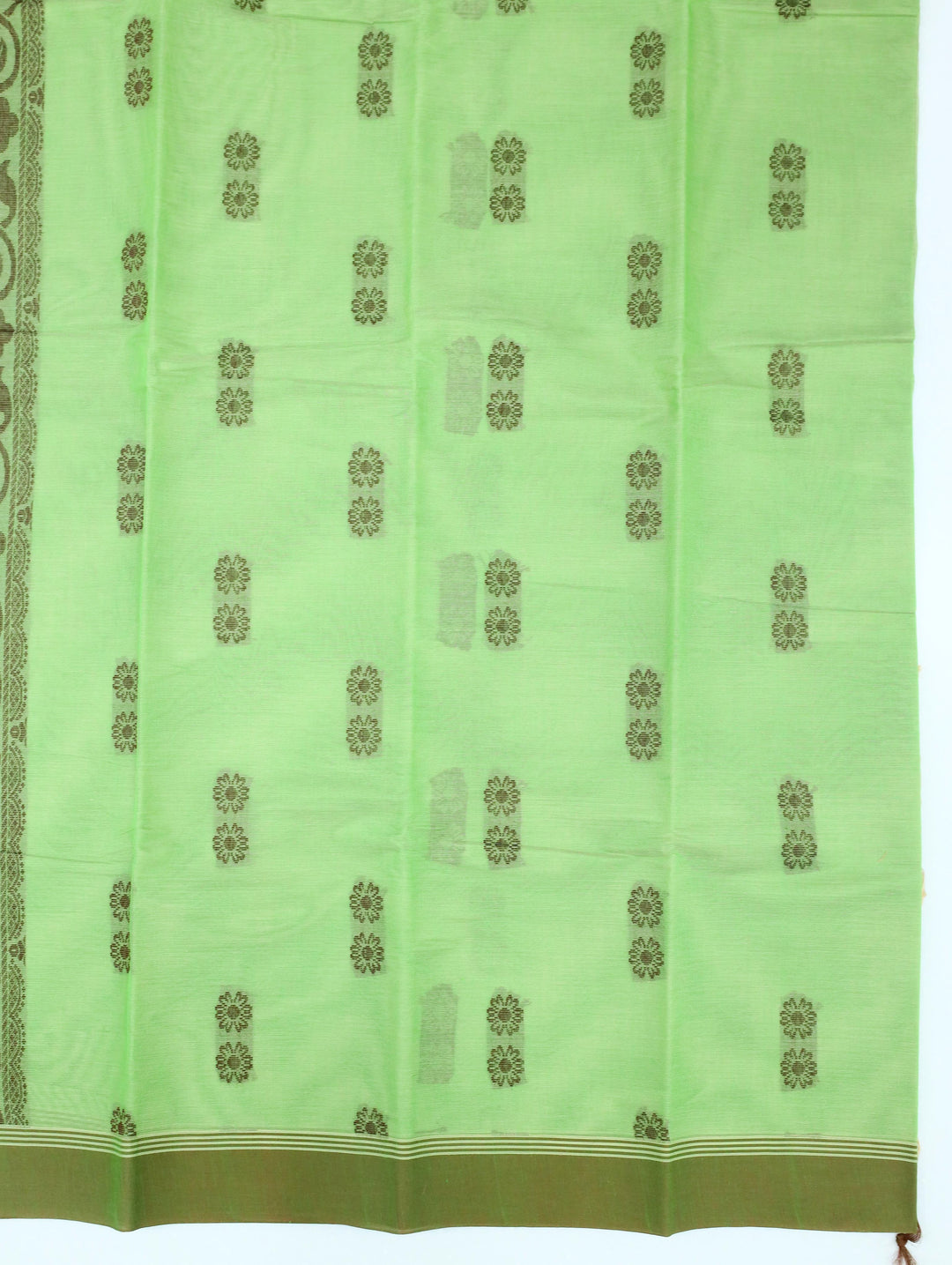 Lime Green Floral Motif Cotton Saree