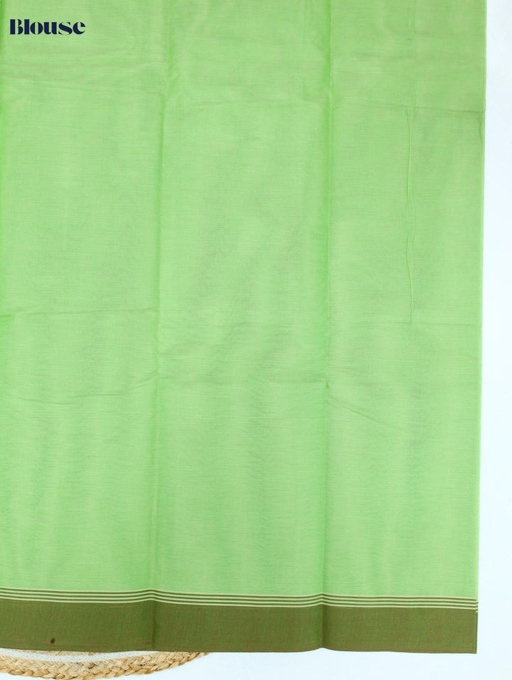 Lime Green Floral Motif Cotton Saree