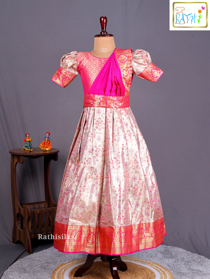 Girls’ Saree Dress with Pink Davani