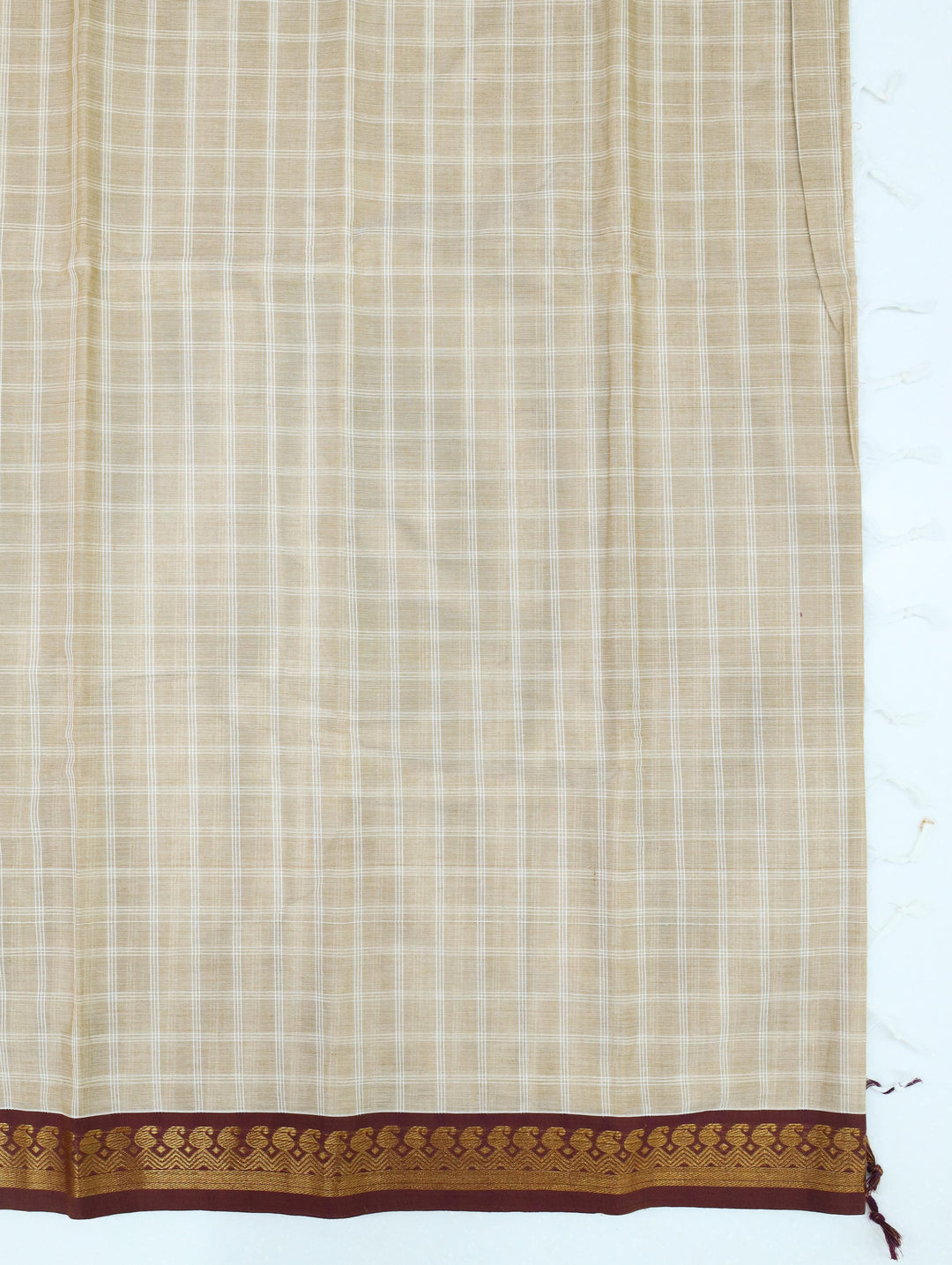Beige Checked Cotton Saree