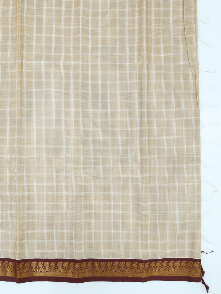 Beige Checked Cotton Saree