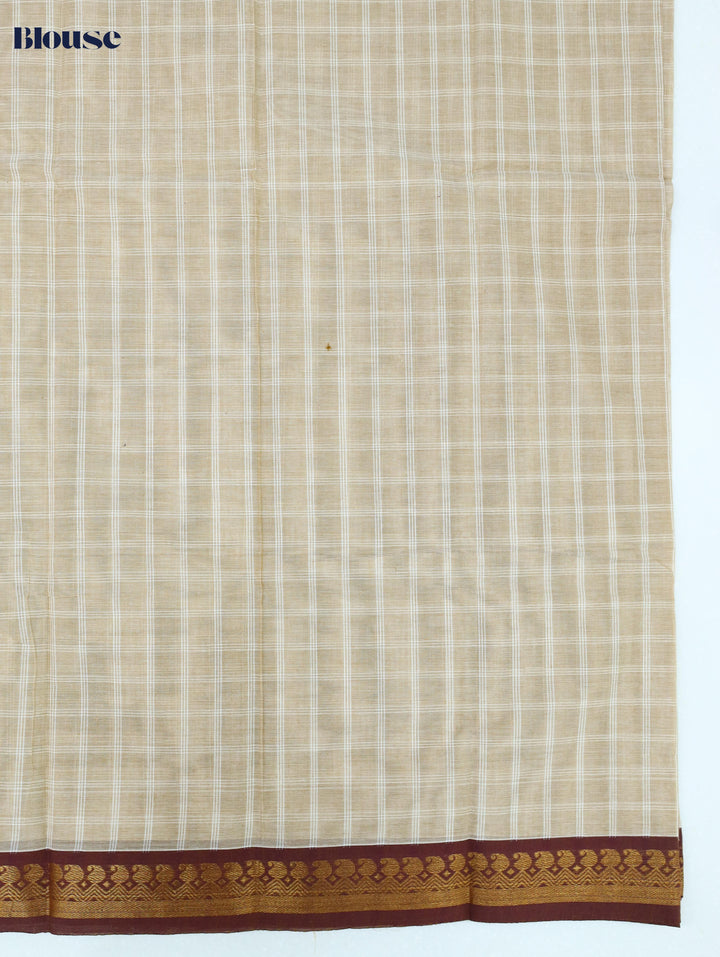 Beige Checked Cotton Saree
