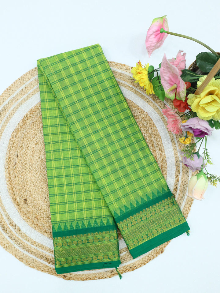 Leaf Green Checked Cotton Saree