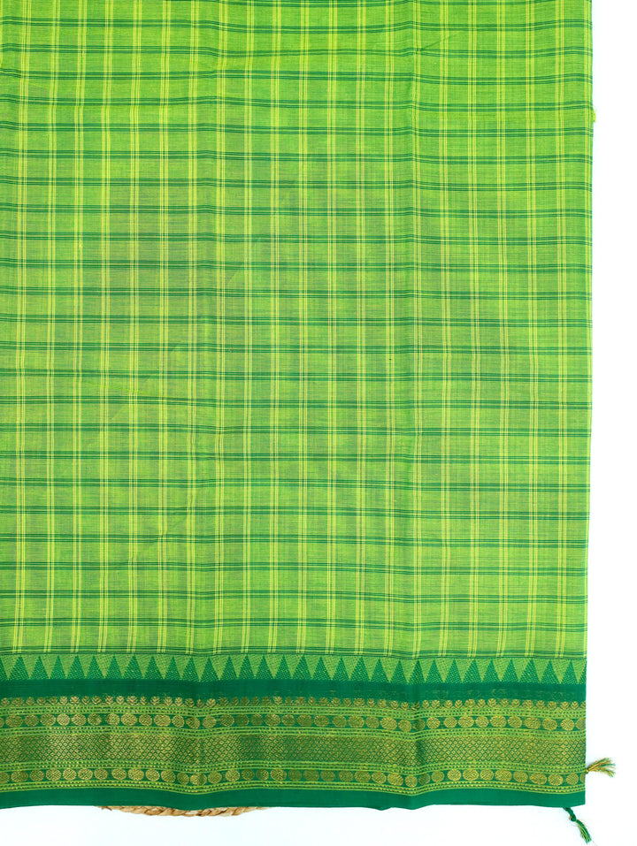 Leaf Green Checked Cotton Saree