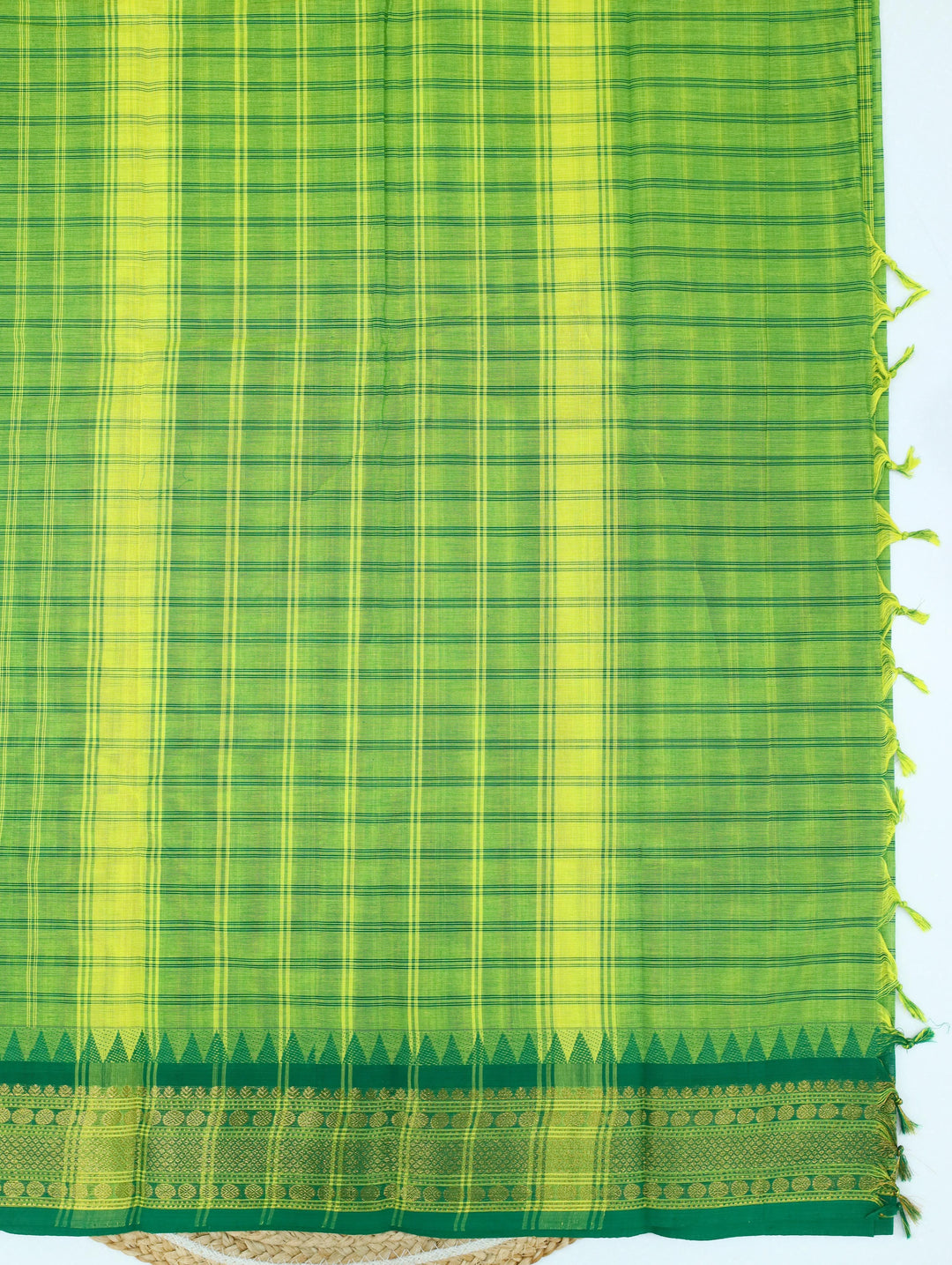 Leaf Green Checked Cotton Saree