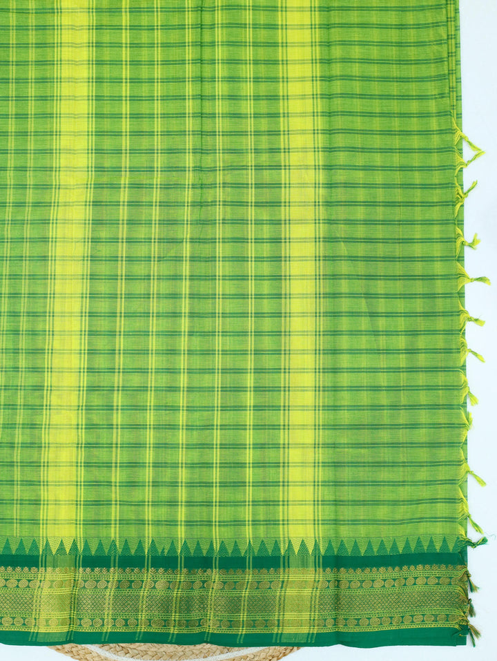 Leaf Green Checked Cotton Saree
