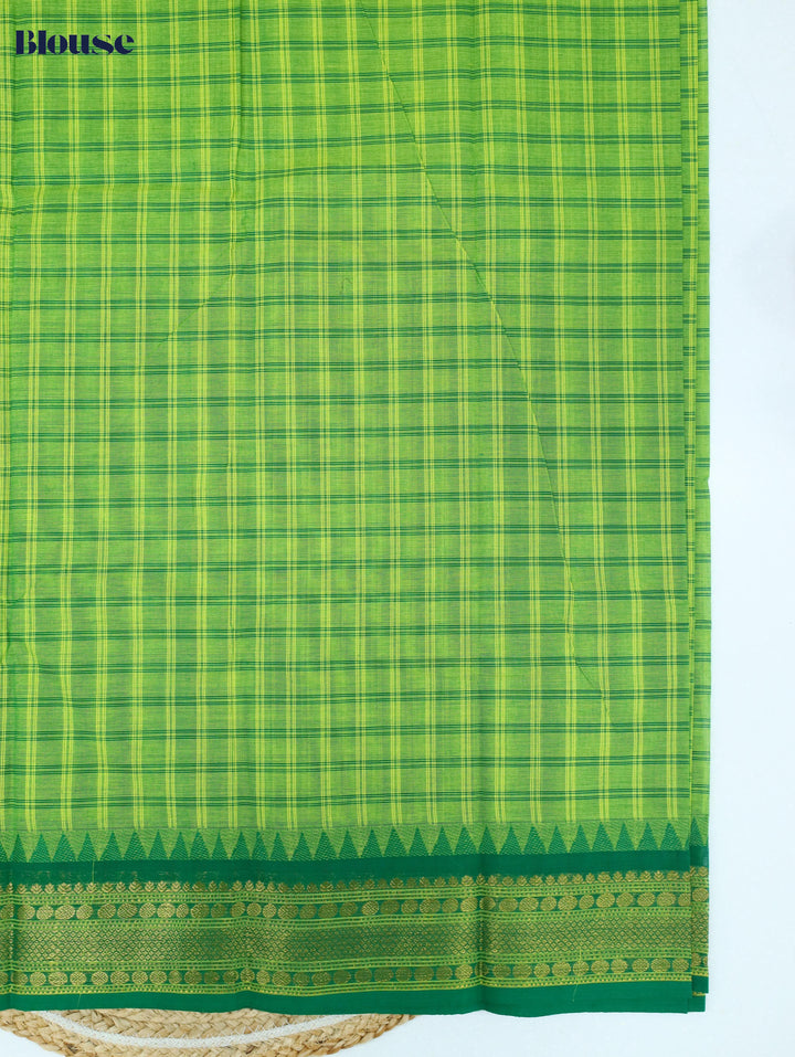 Leaf Green Checked Cotton Saree