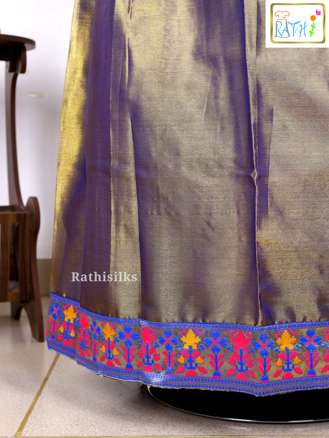 Yellow Embroidered Karishma Top with Purple Art Silk Pavadai Set