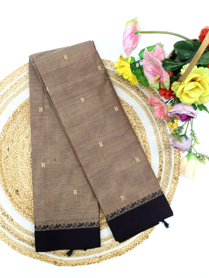 Brown Cotton Saree With Contrast Border
