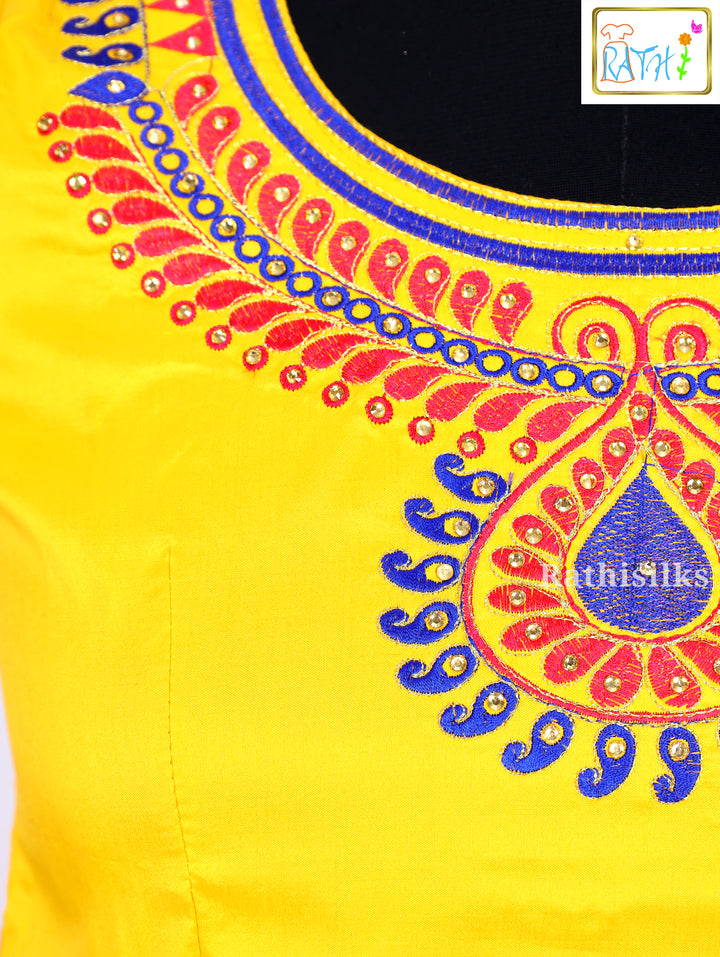 Yellow Embroidered Karishma Top with Purple Art Silk Pavadai Set