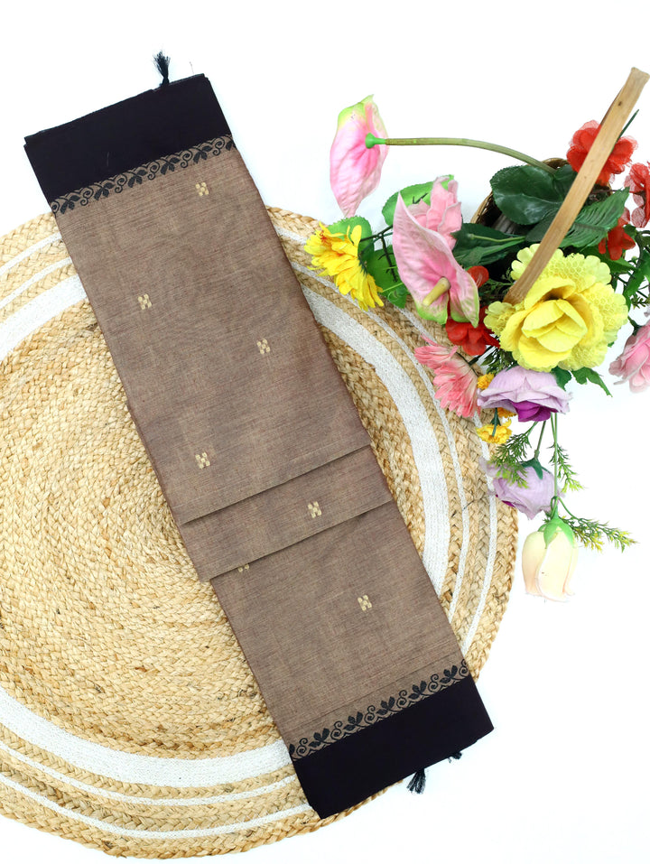 Brown Cotton Saree With Contrast Border