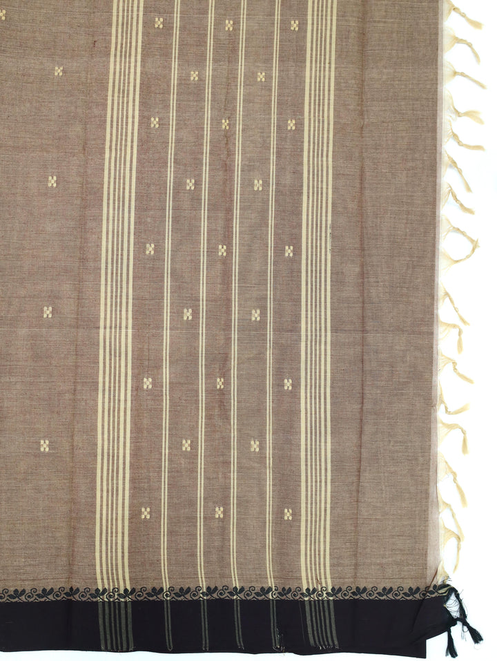 Brown Cotton Saree With Contrast Border