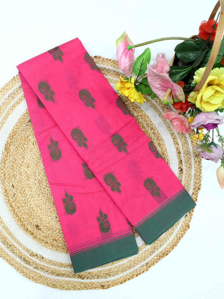 Bright Rose Pink Cotton Saree