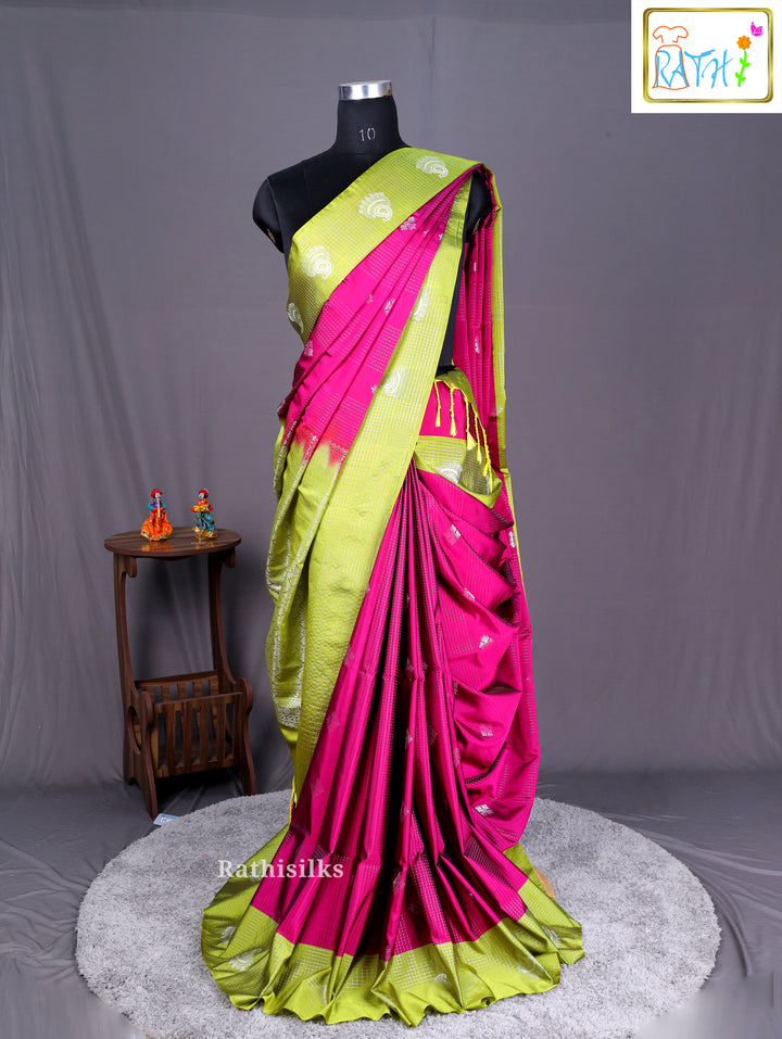 Green & Pink Art Silk Saree