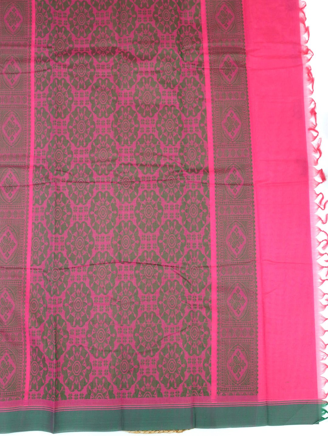 Bright Rose Pink Cotton Saree